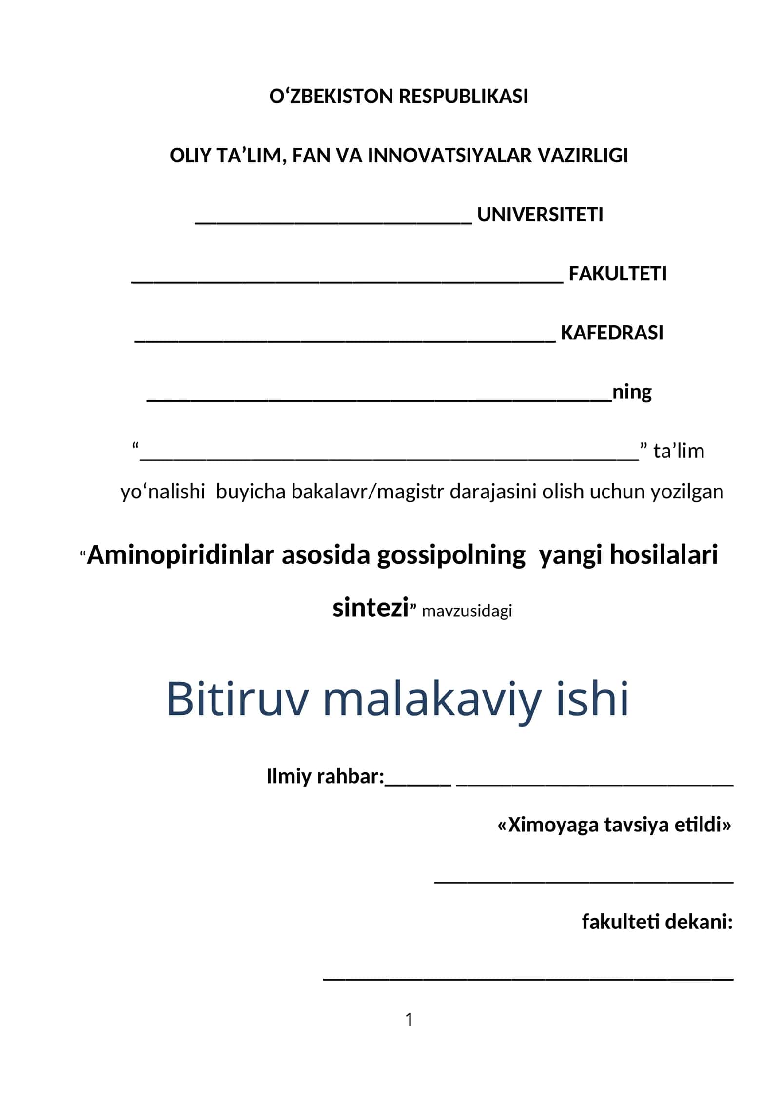 Aminopiridinlar asosida gossipolning yangi hosilalari sintezi