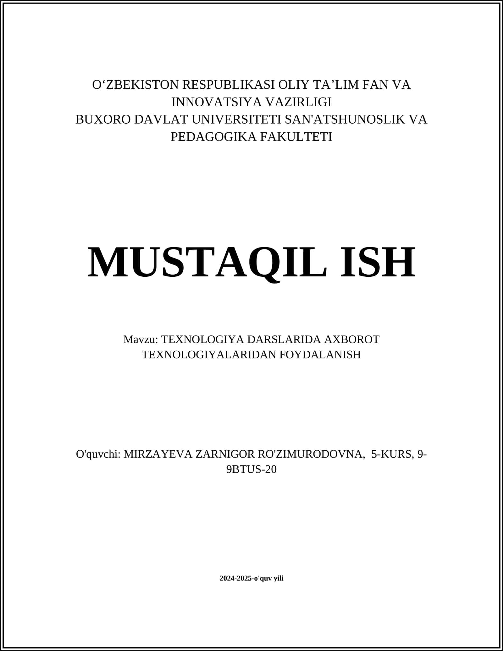 TEXNOLOGIYA DARSLARIDA AXBOROT TEXNOLOGIYALARIDAN FOYDALANISH