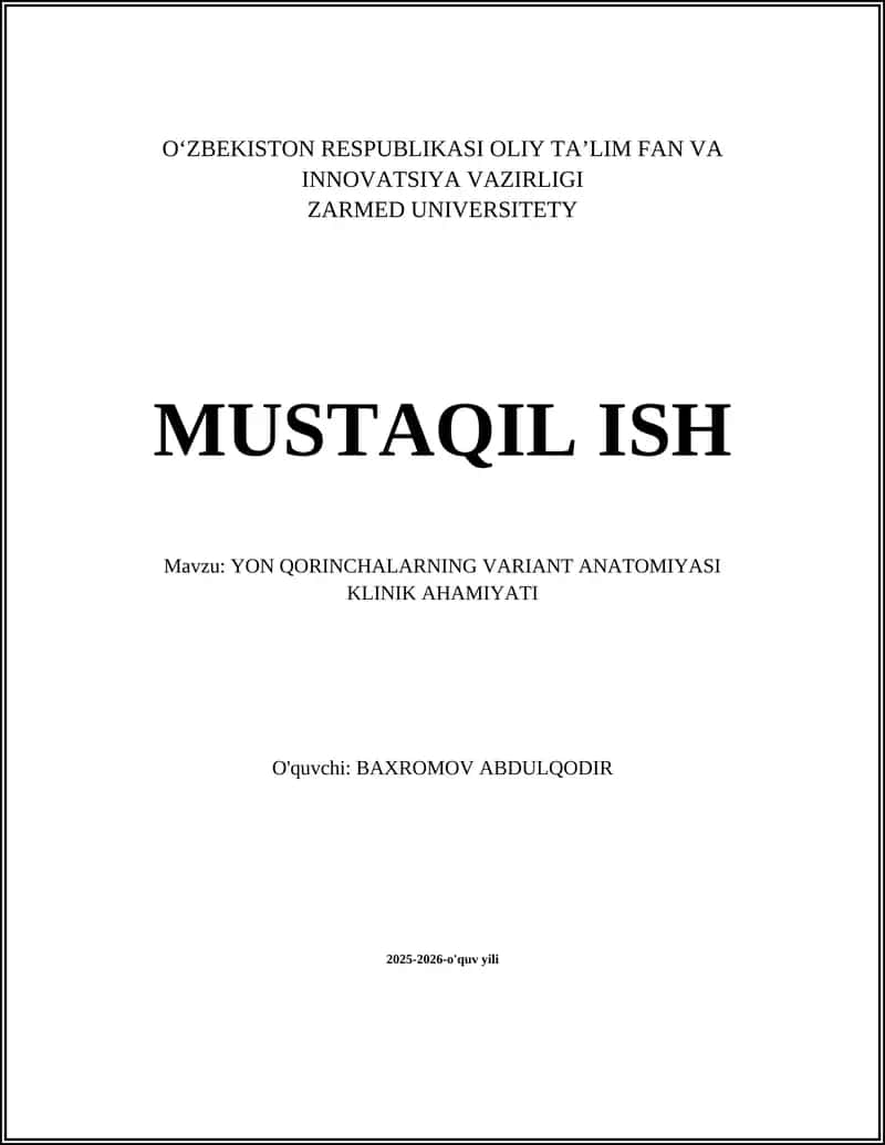 YON QORINCHALARNING VARIANT ANATOMIYASI KLINIK AHAMIYATI