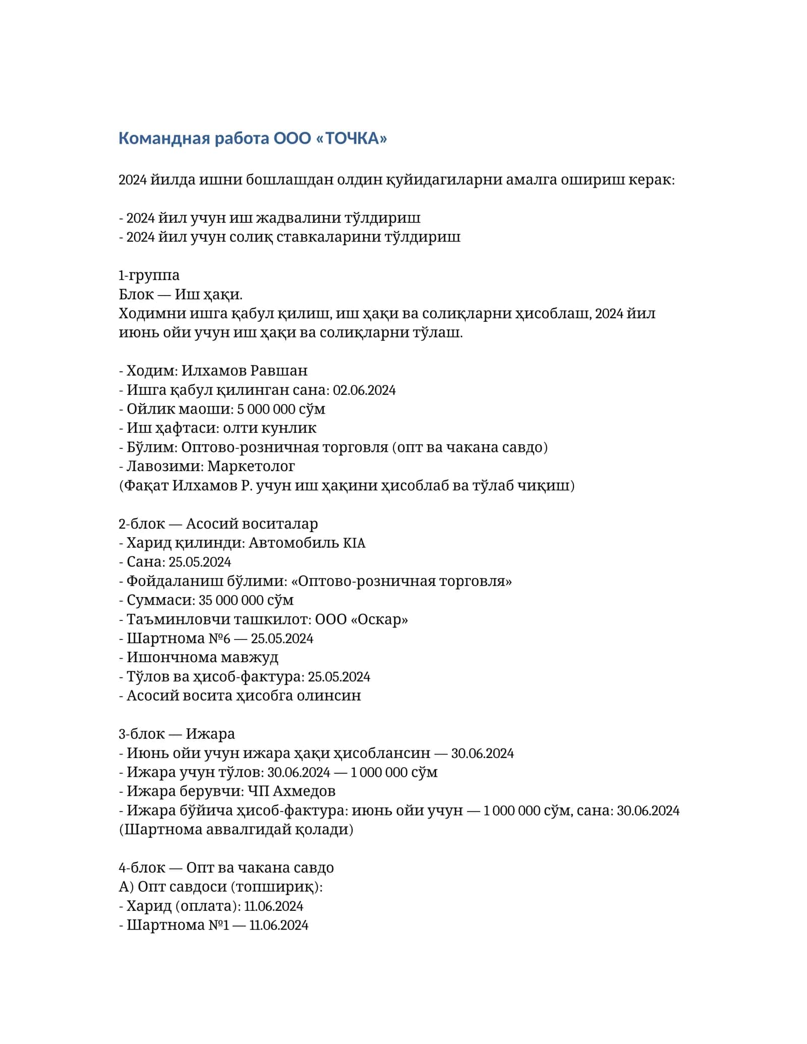 Командная работа ООО «ТОЧКА»