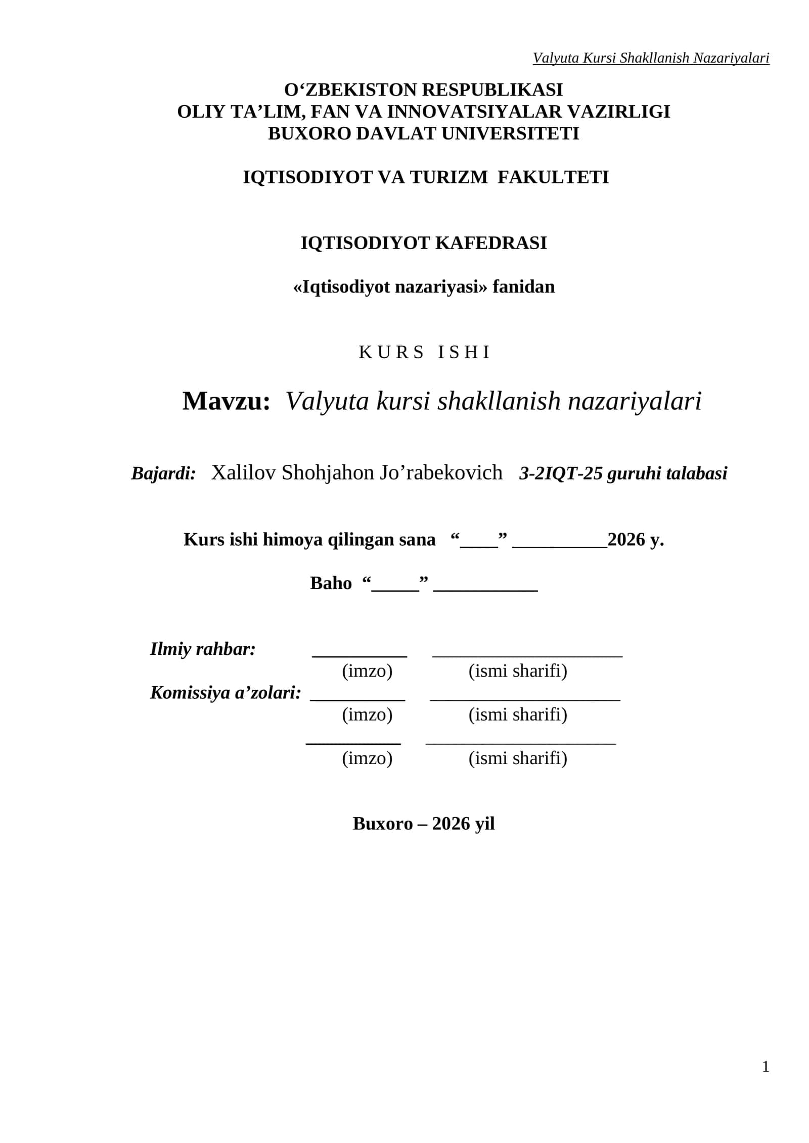 Valyuta Kursi Shakllanish Nazariyalari
