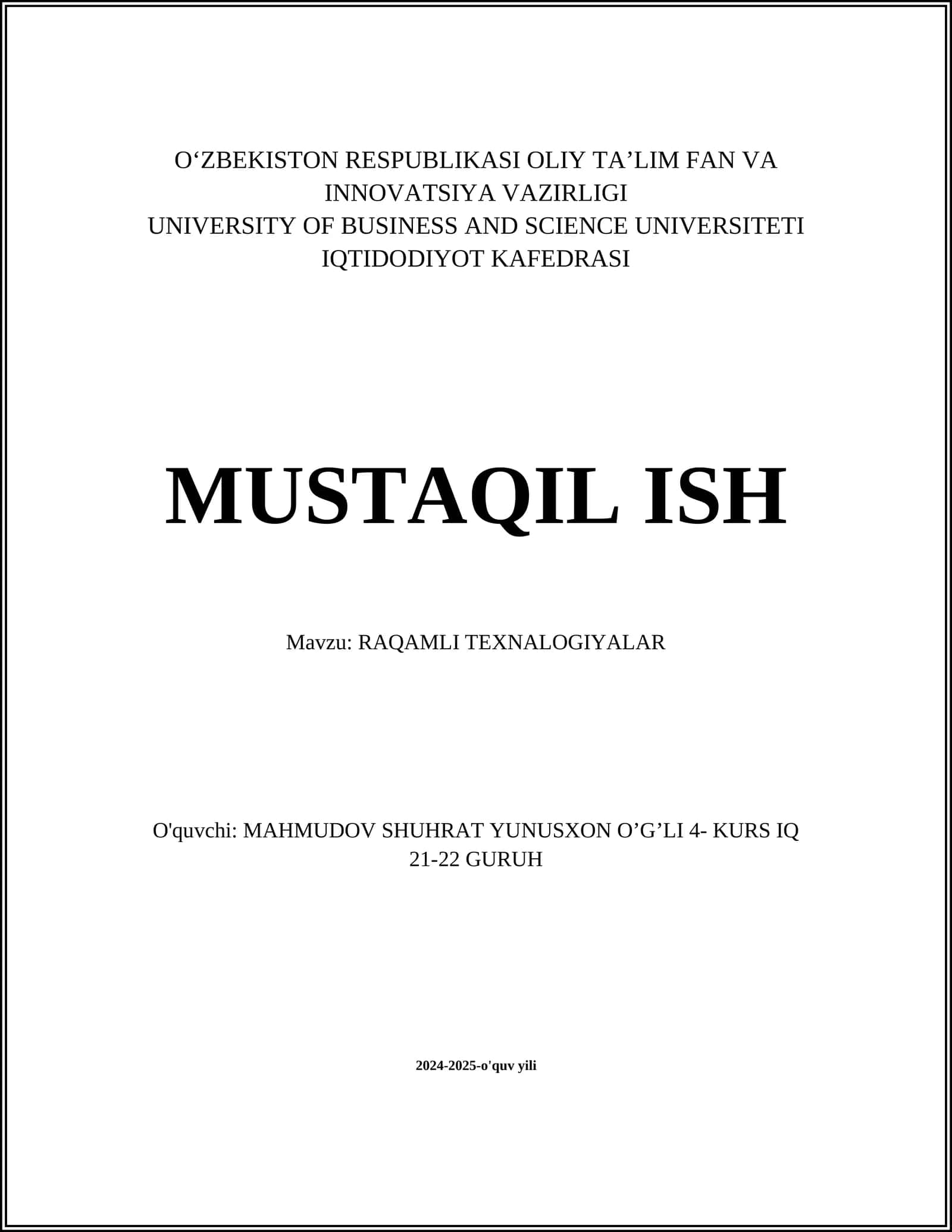 RAQAMLI TEXNALOGIYALAR