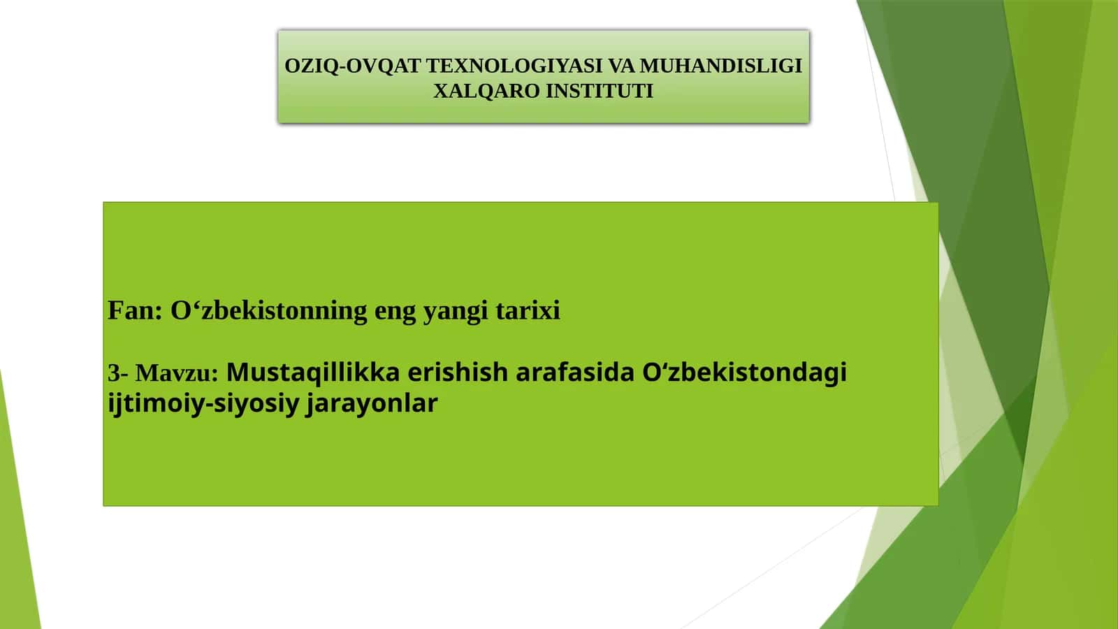 OZIQ-OVQAT TEXNOLOGIYASI VA MUHANDISLIGI XALQARO INSTITUTI