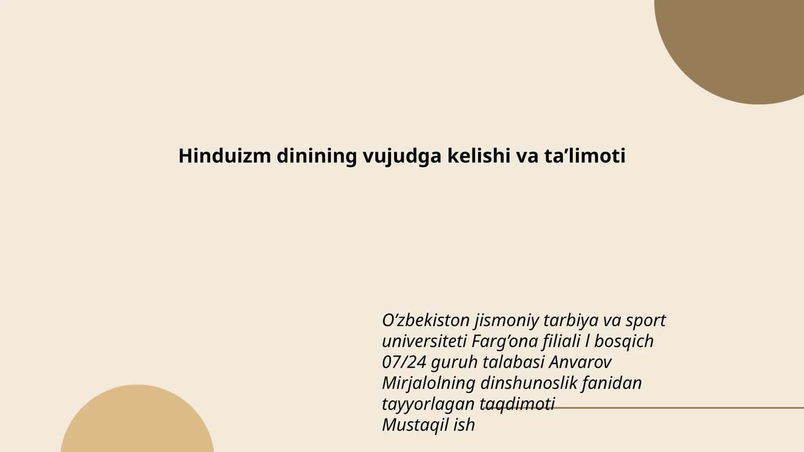 Hinduizm dinining vujudga kelishi va ta’limoti