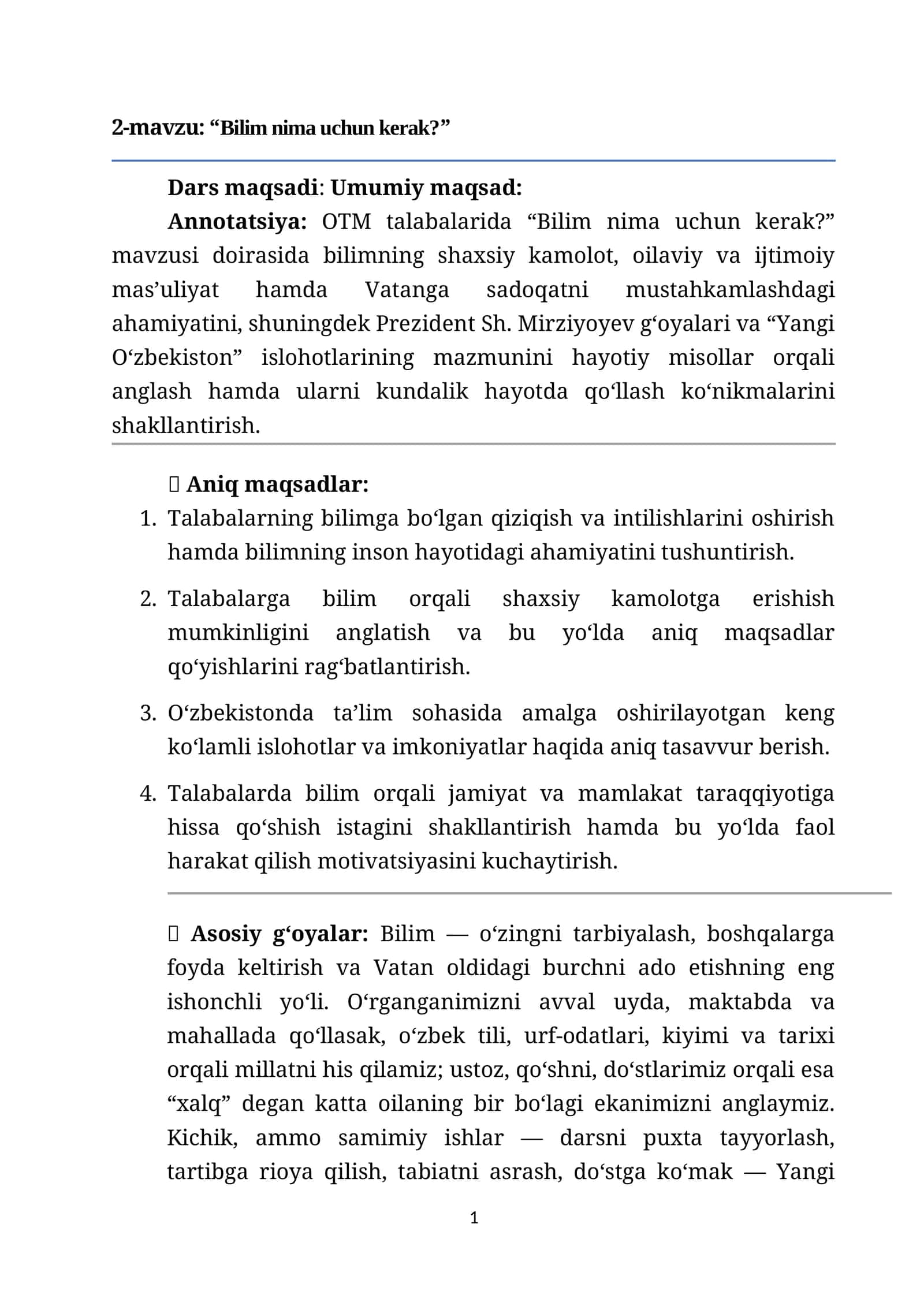 2-mavzu: “Bilim nima uchun kerak?”