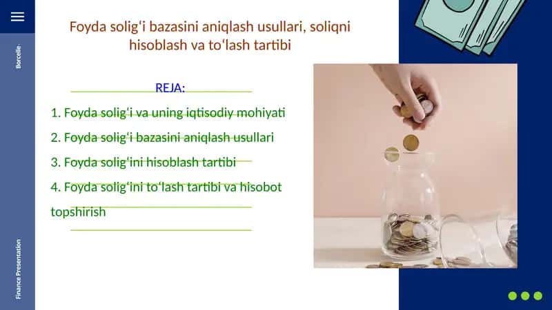 Foyda solig‘i bazasini aniqlash usullari, soliqni hisoblash va to‘lash tartibi