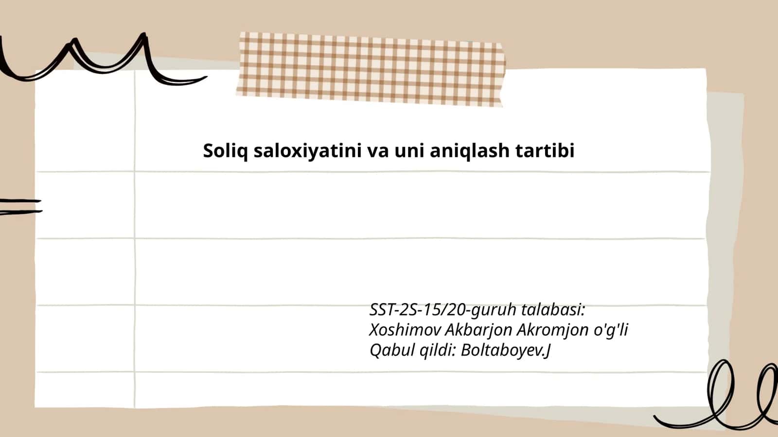 Soliq saloxiyatini va uni aniqlash tartibi
