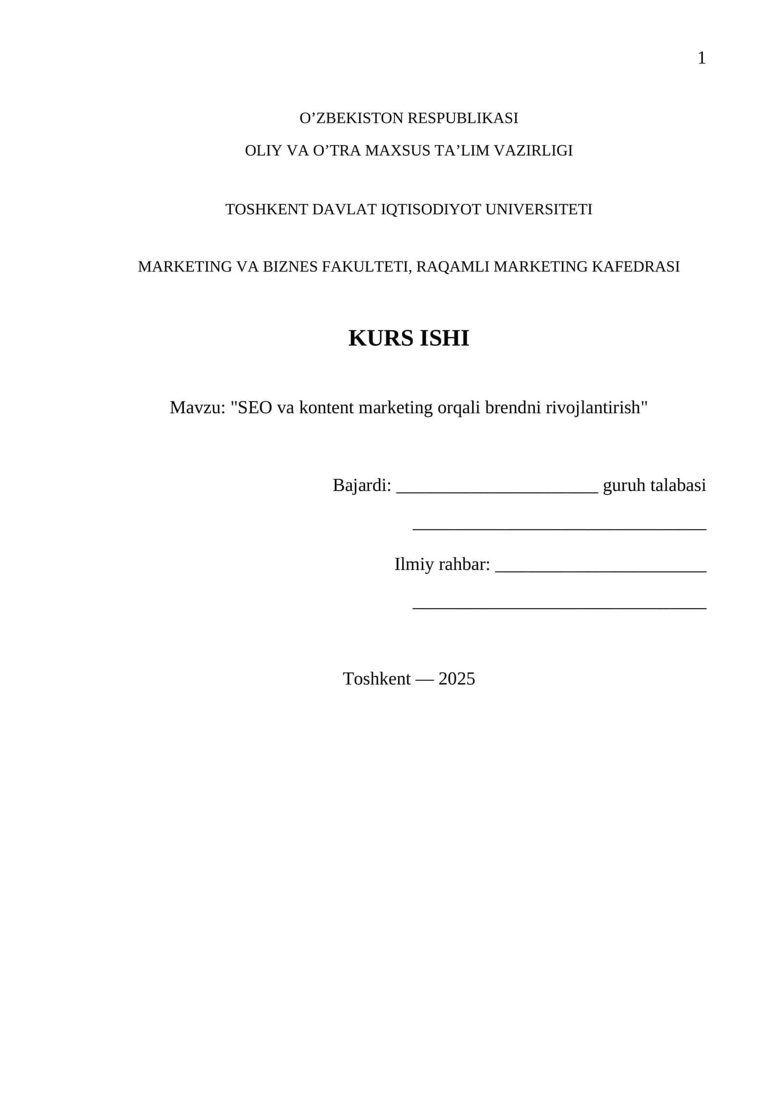"SEO va kontent marketing orqali brendni rivojlantirish"