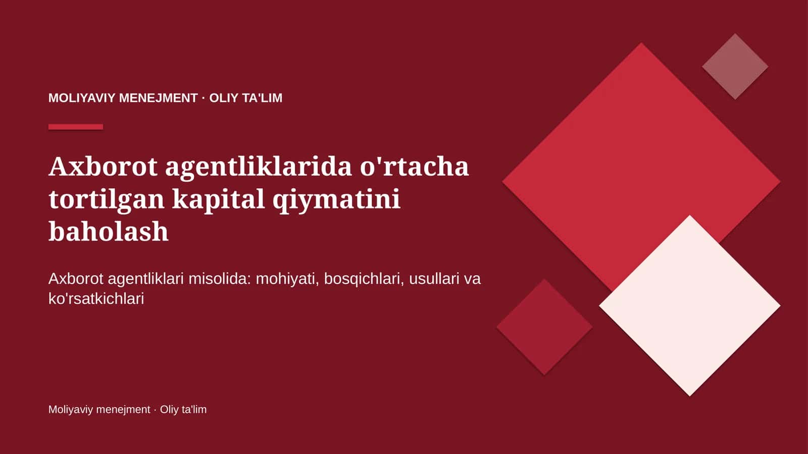 axborot agentliklarida o'rtacha tortilgan kapital qiymatini baholash 6108