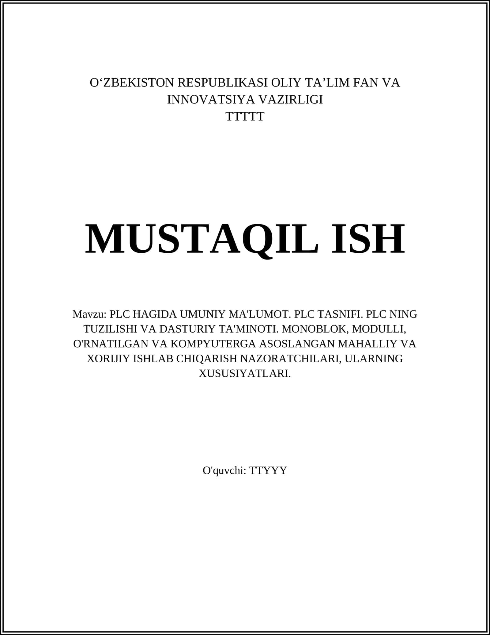 PLC HAGIDA UMUNIY MA'LUMOT