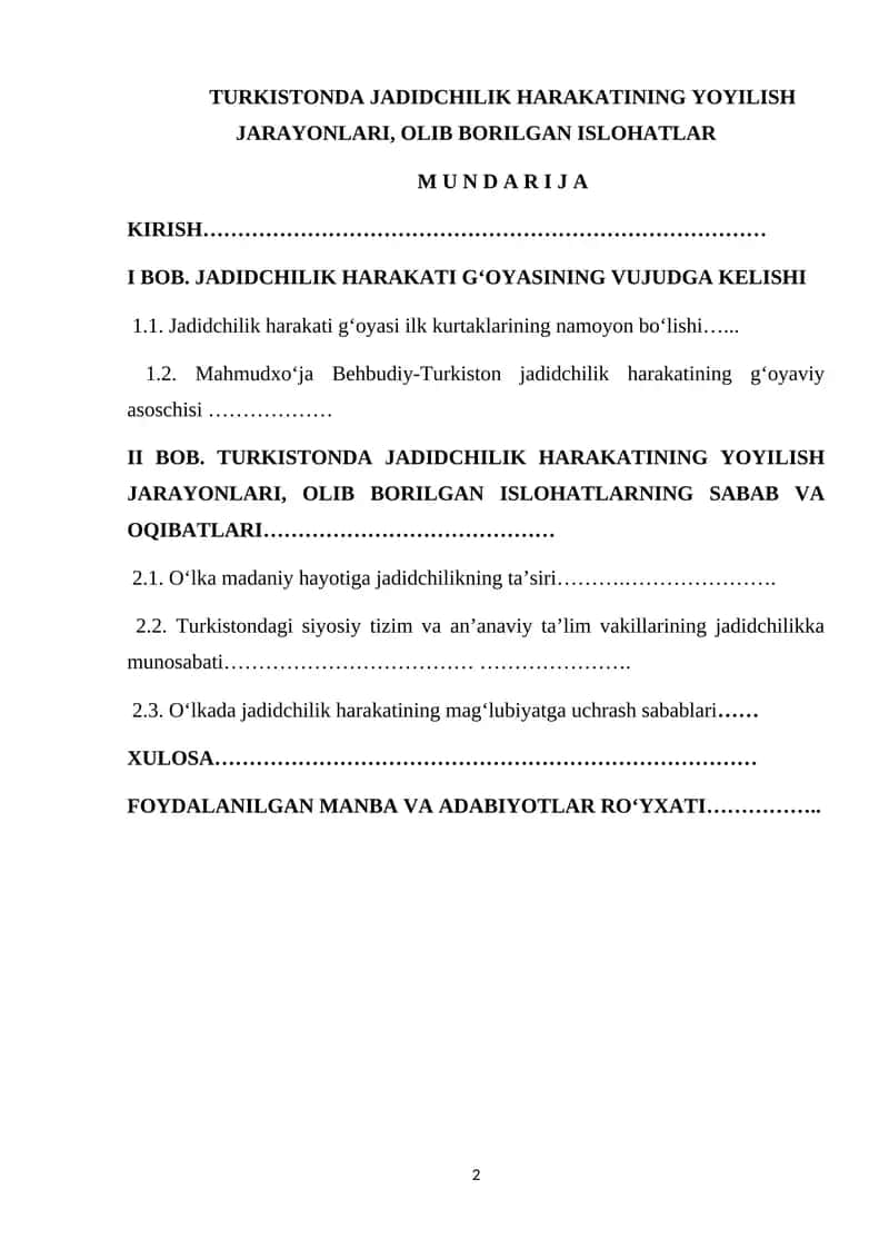 TURKISTONDA JADIDCHILIK HARAKATINING YOYILISH JARAYONLARI, OLIB BORILGAN ISLOHATLAR