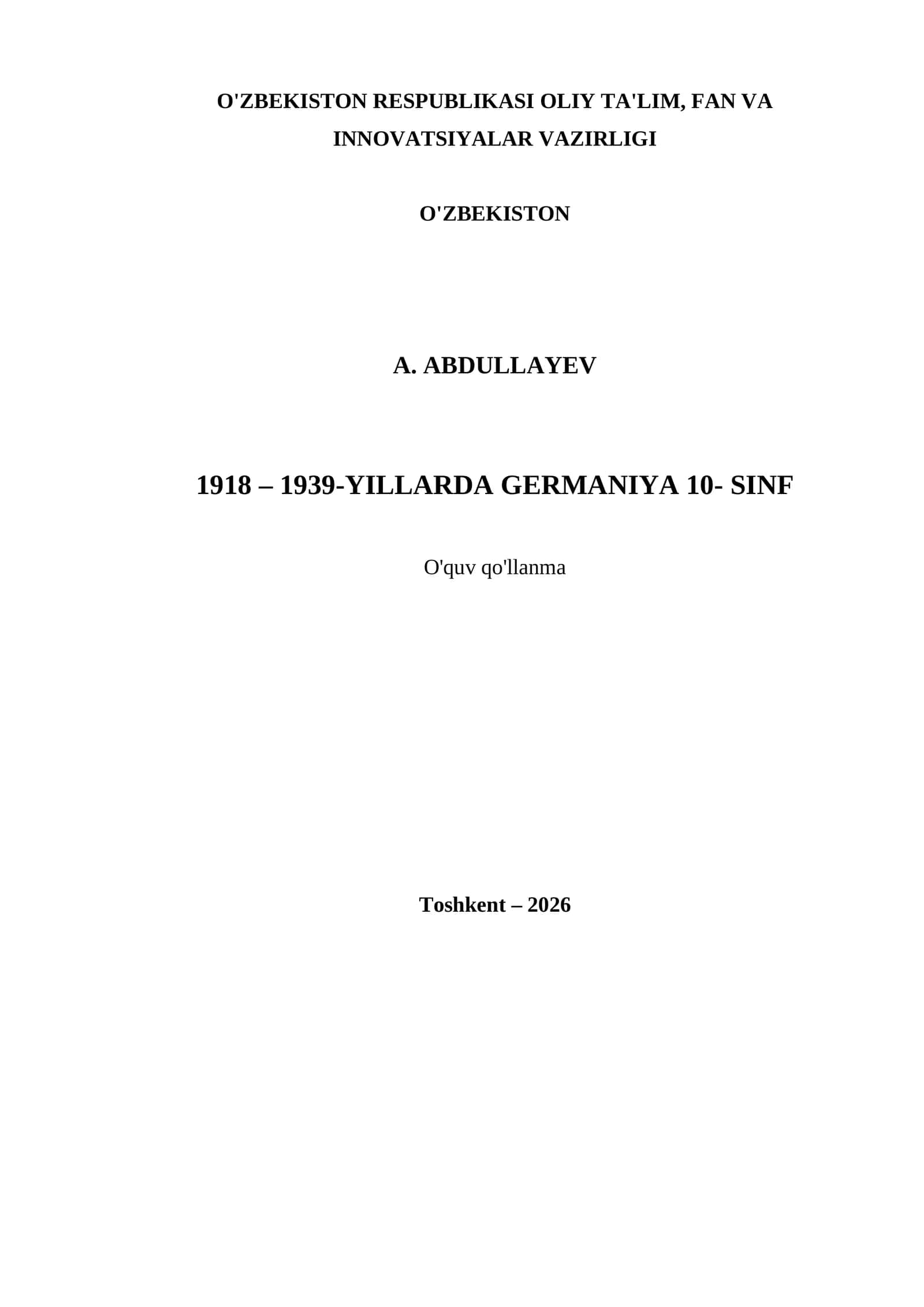 1918 – 1939-YILLARDA GERMANIYA 10- SINF