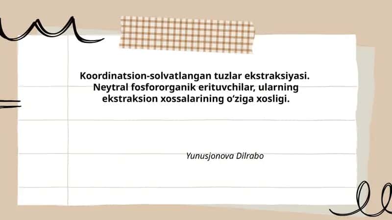 Koordinatsion-solvatlangan tuzlar ekstraksiyasi