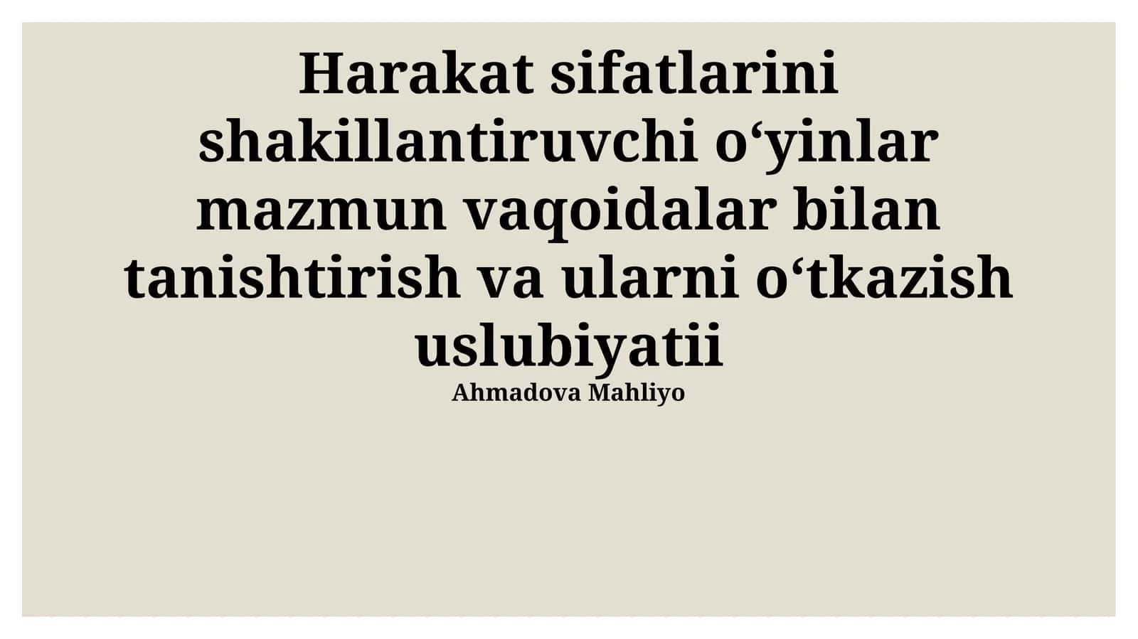 "Muvozanat" Sifatini Rivojlantiruvchi O'yinlar