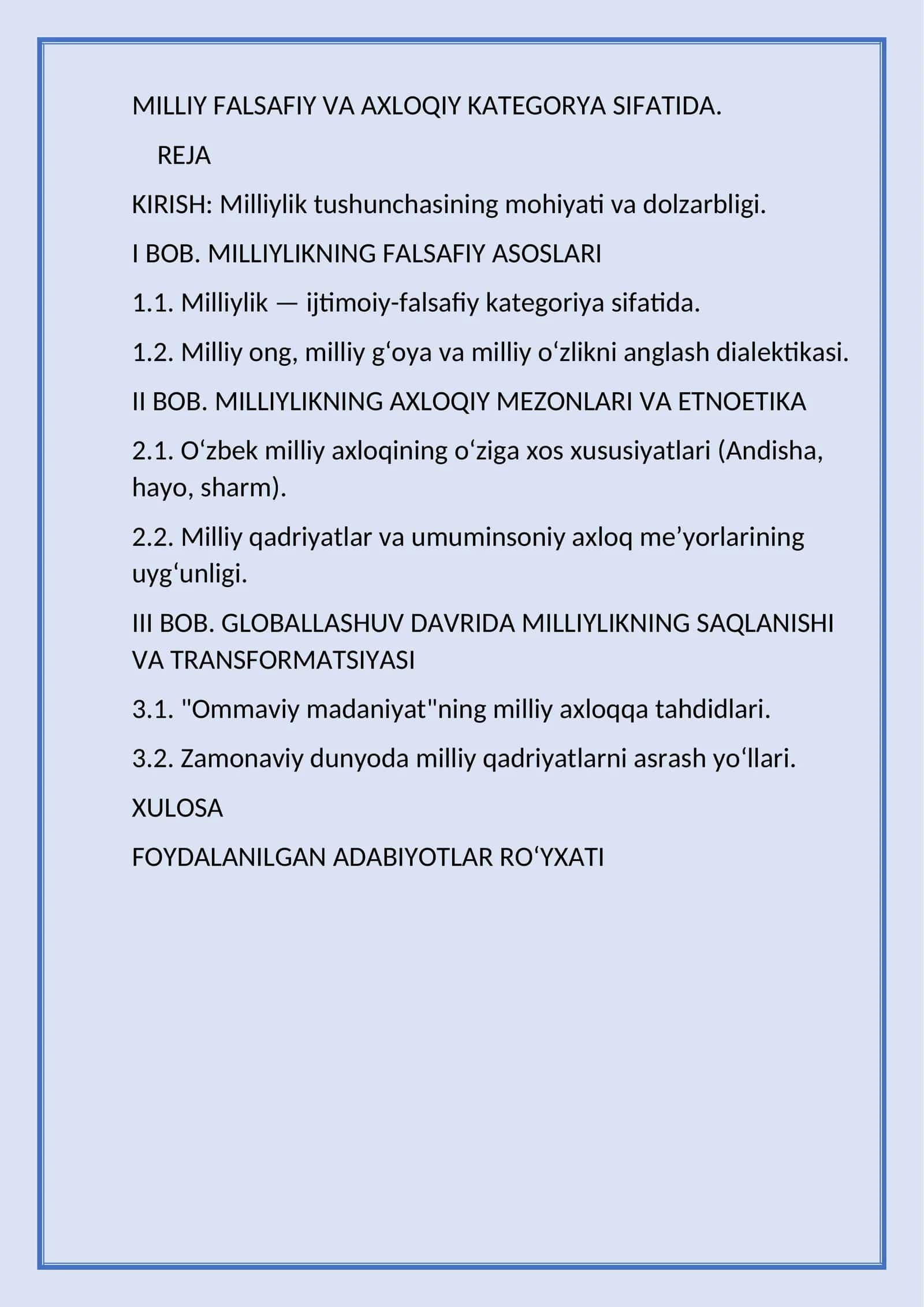 milliy goya falsafiy fan sifatida