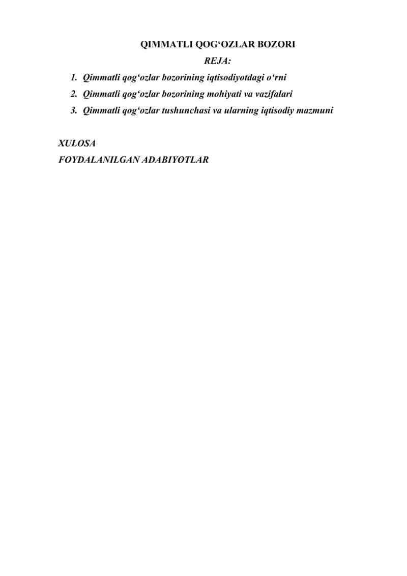 QIMMATLI QOG‘OZLAR BOZORI