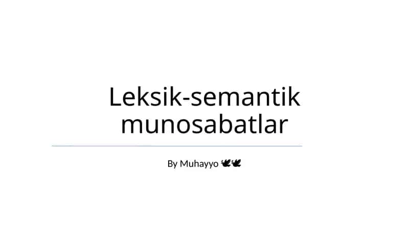 Leksik-semantik munosabatlar