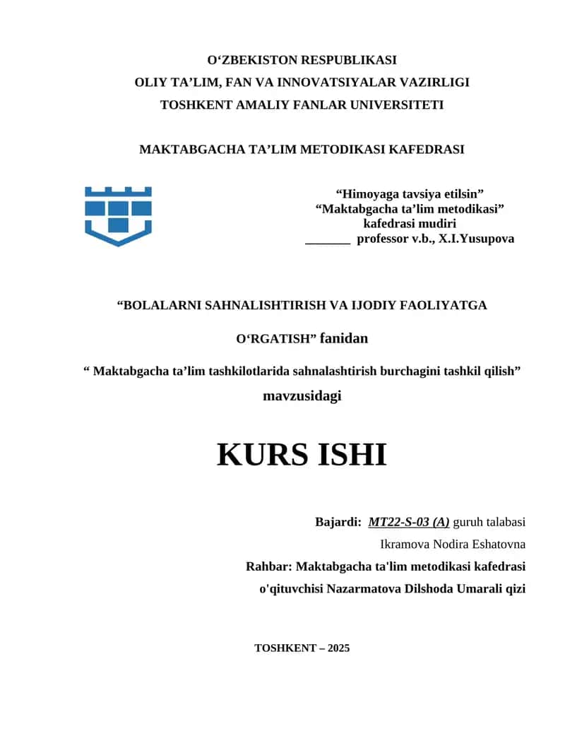 Maktabgacha ta’lim tashkilotlarida sahnalashtirish burchagini tashkil qilish