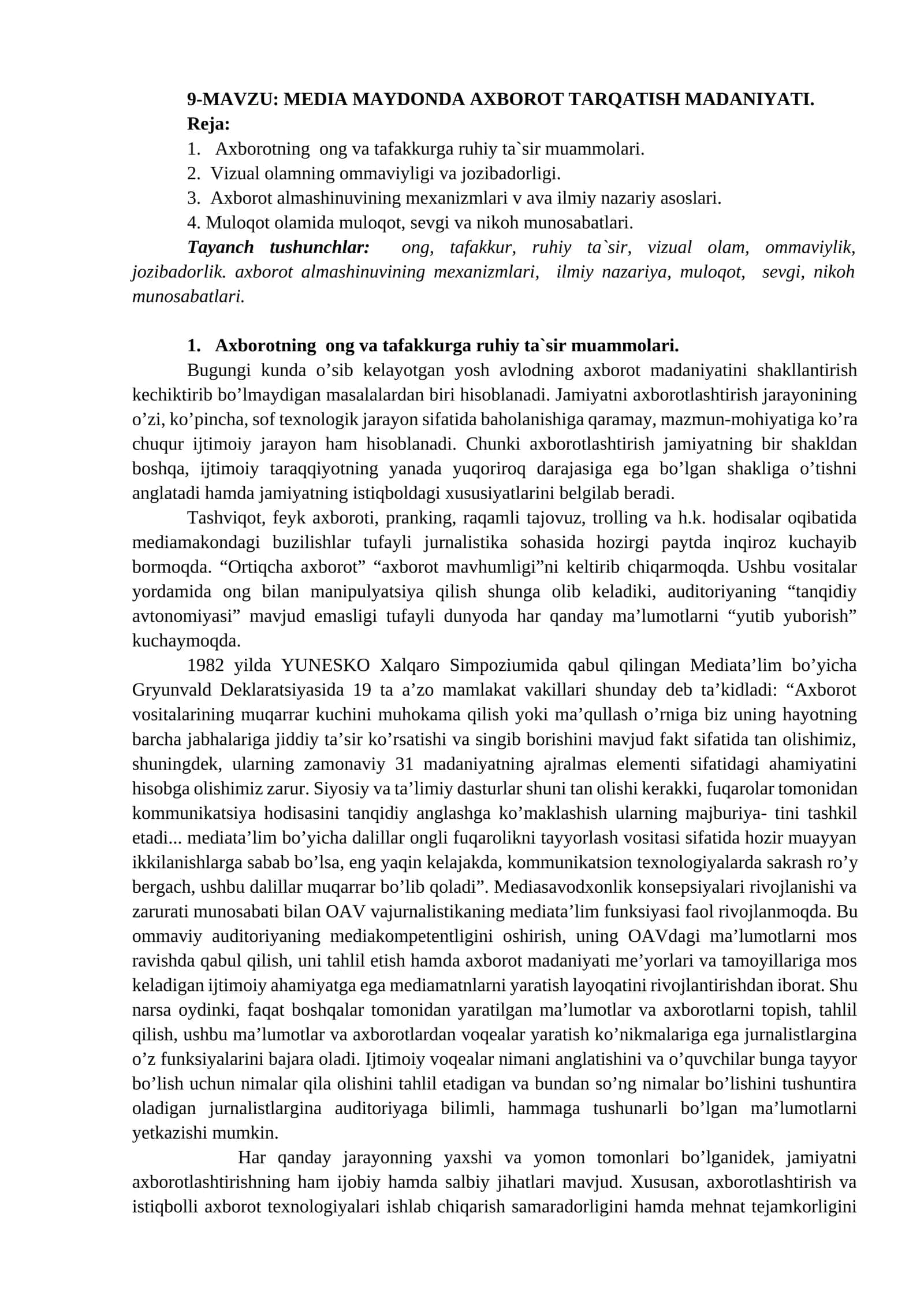 MEDIA MAYDONDA AXBOROT TARQATISH MADANIYATI