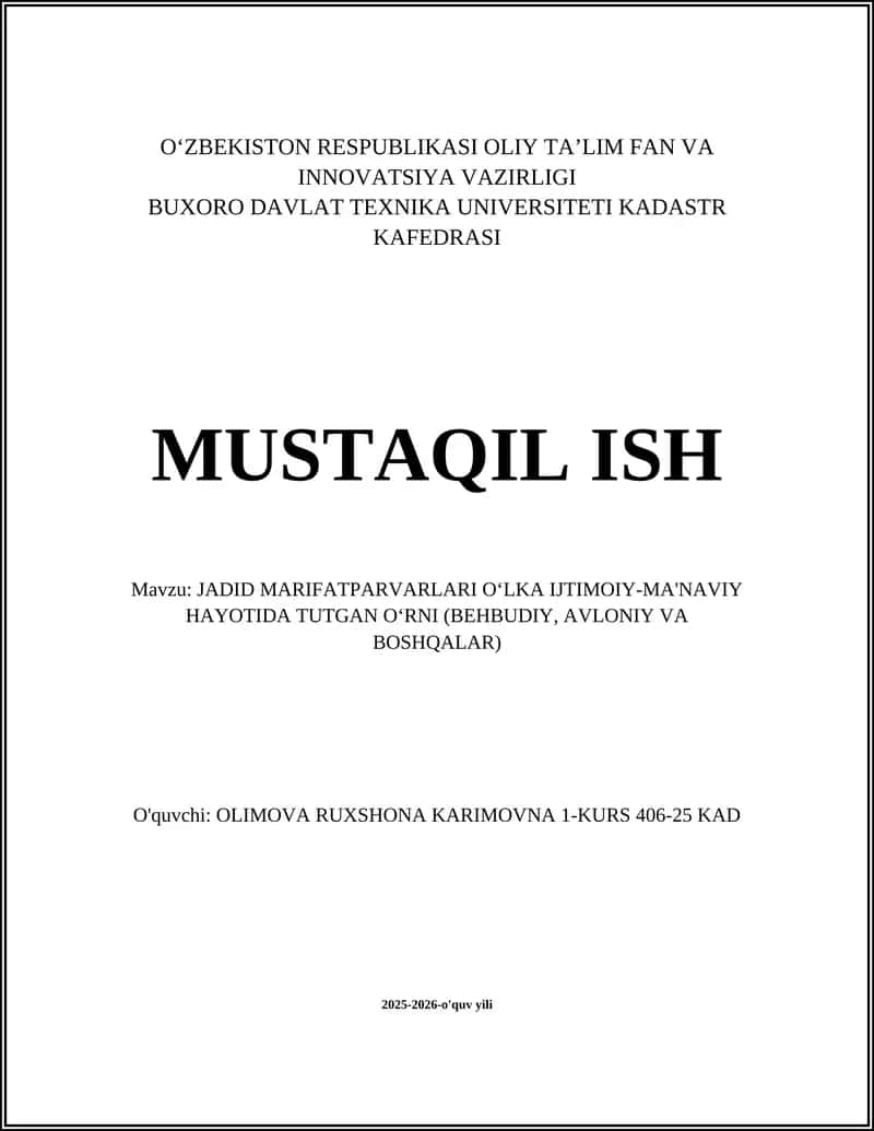 JADID MARIFATPARVARLARI OʻLKA IJTIMOIY-MA'NAVIY HAYOTIDA TUTGAN OʻRNI (BEHBUDIY, AVLONIY VA BOSHQALAR)