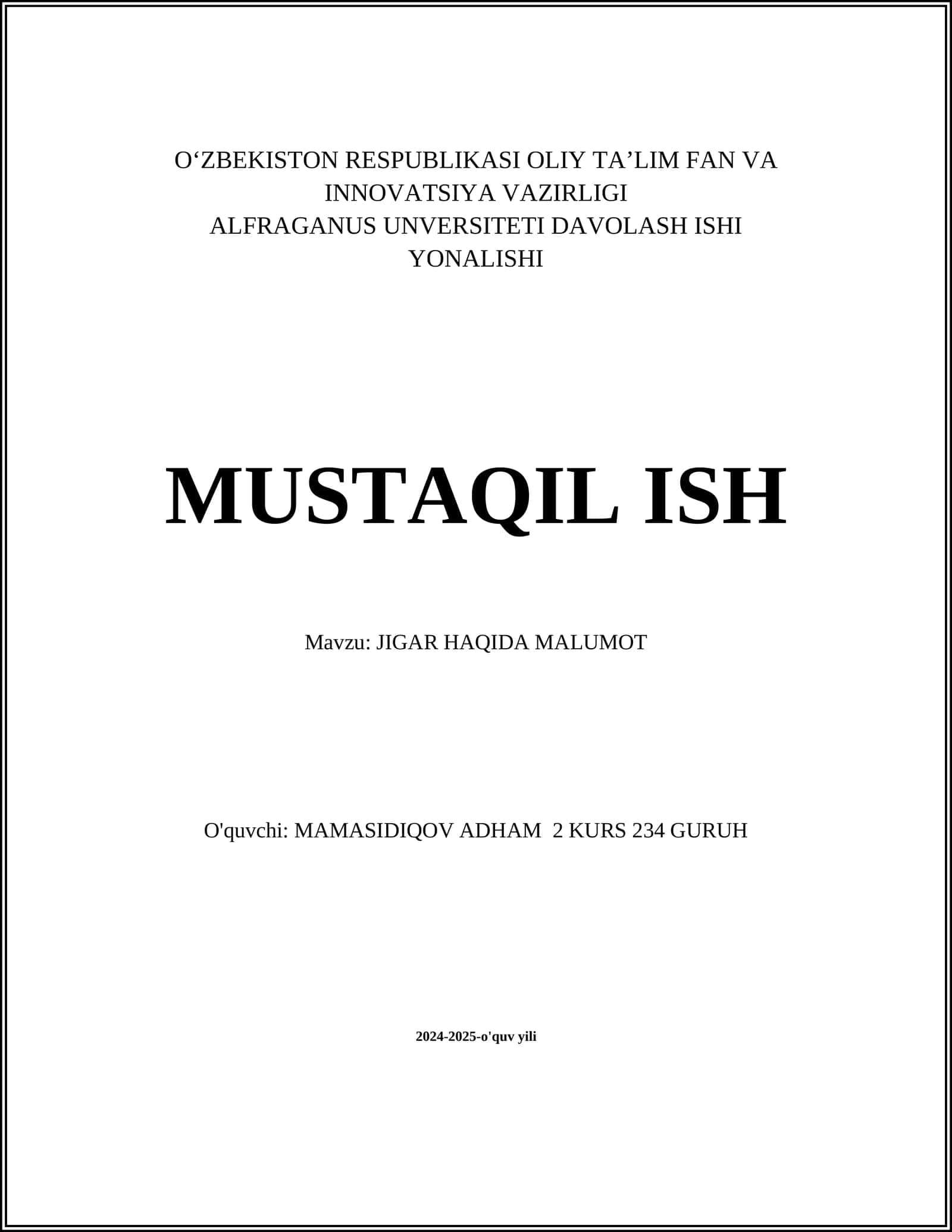 Jigar Haqida Malumot