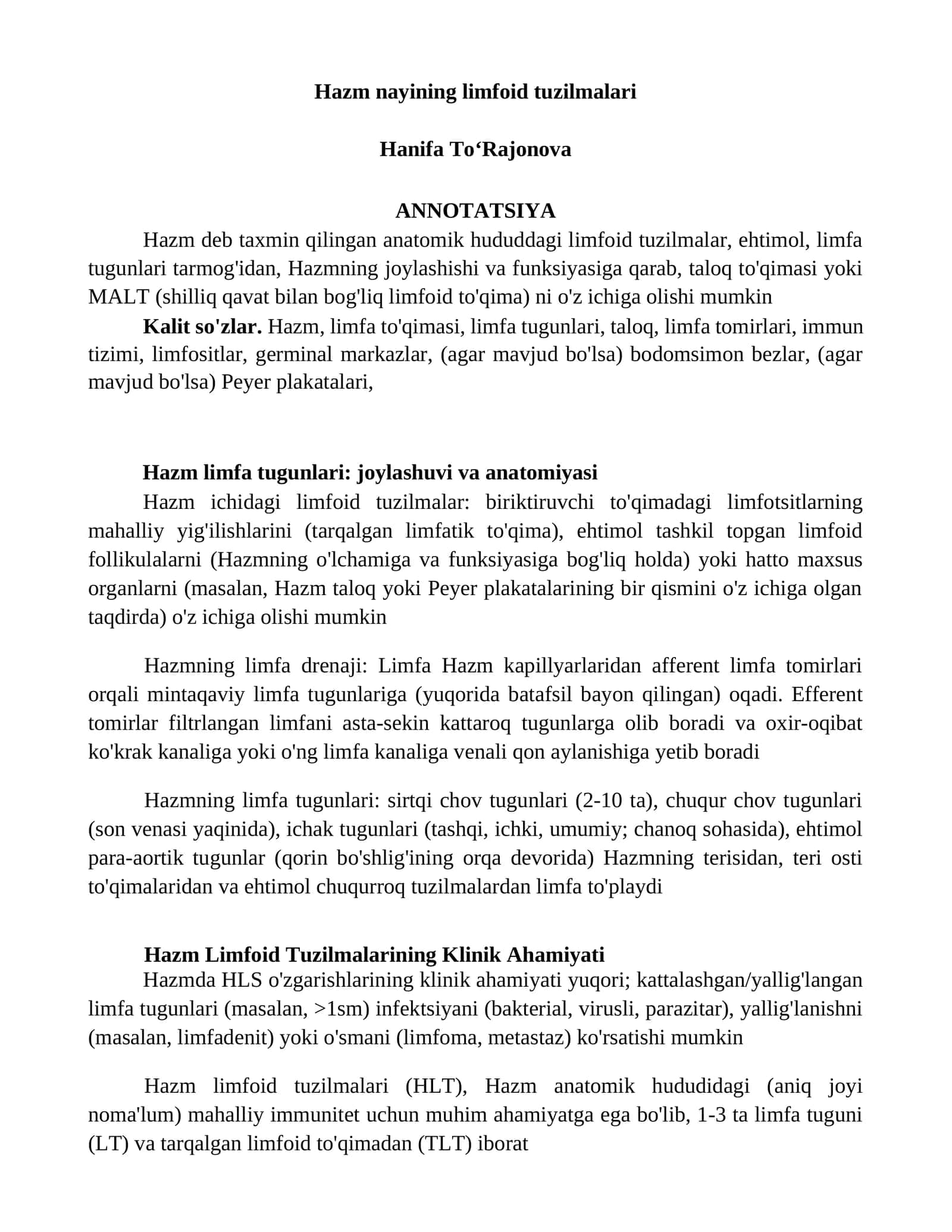 Hazm nayining limfoid tuzilmalari