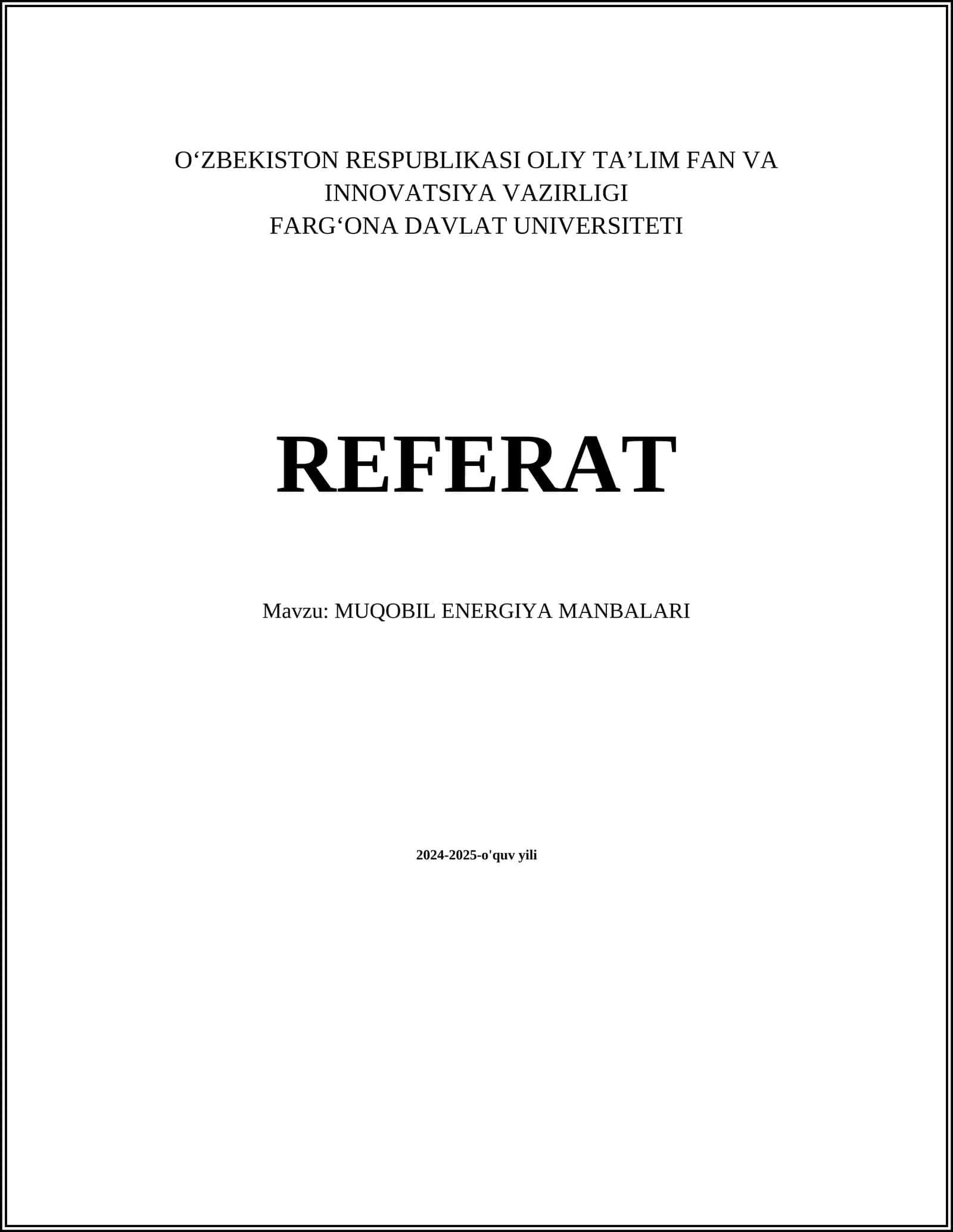 MUQOBIL ENERGIYA MANBALARI