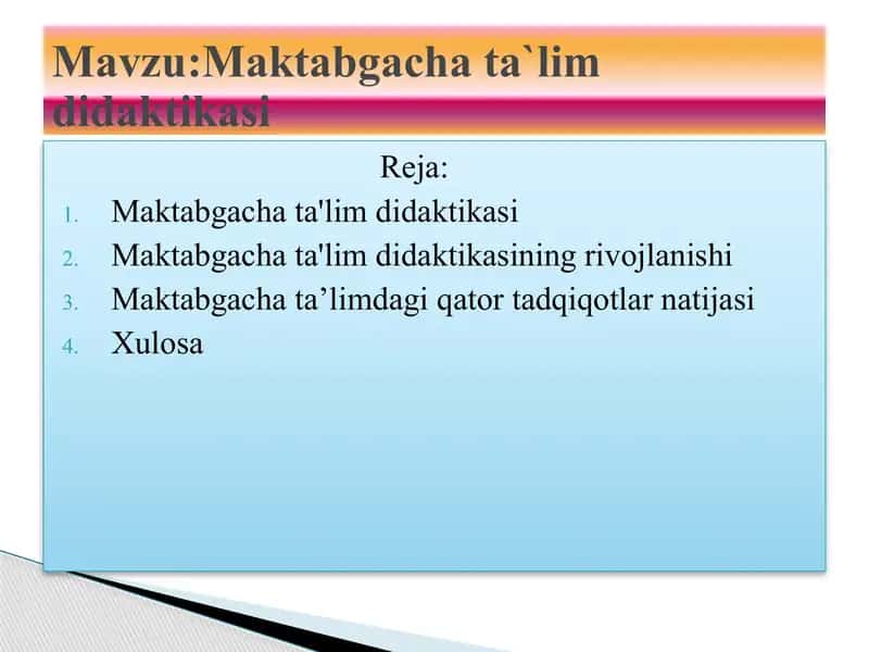 Maktabgacha ta'lim didaktikasi