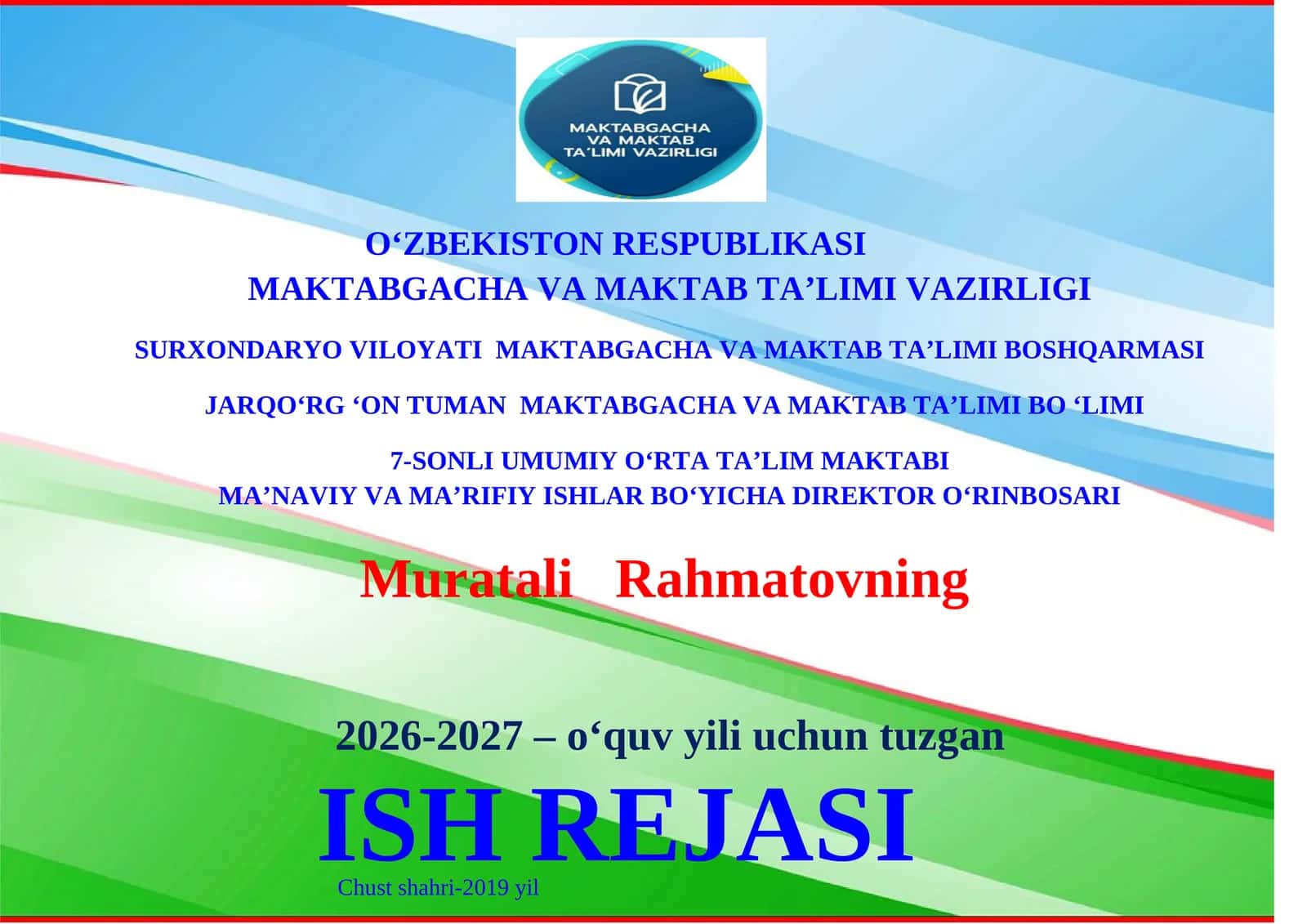 MMIBDO'ning yillik ish rejasi 2026-2027 o'quv yili uchun