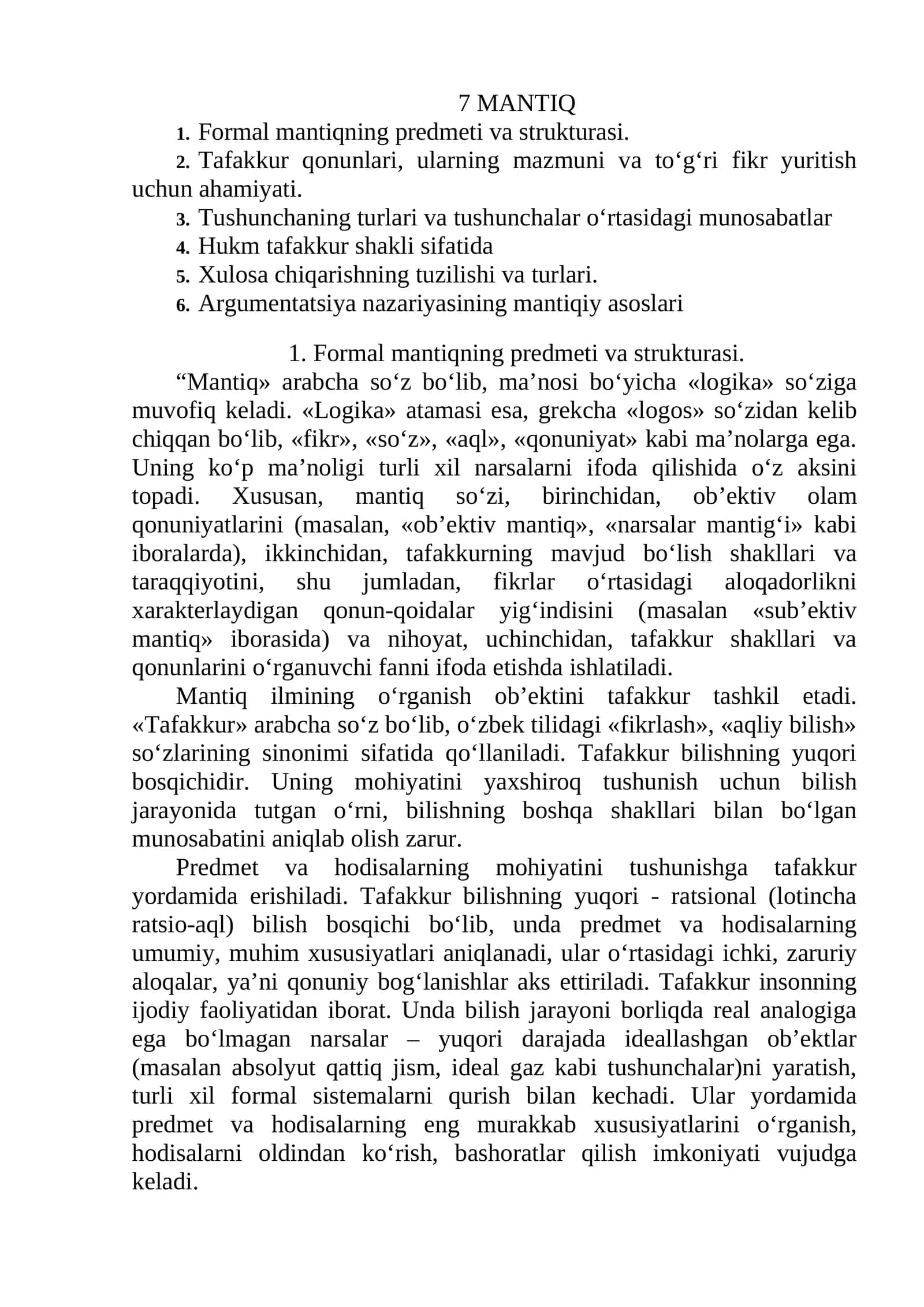 Formal mantiqning predmeti va strukturasi
