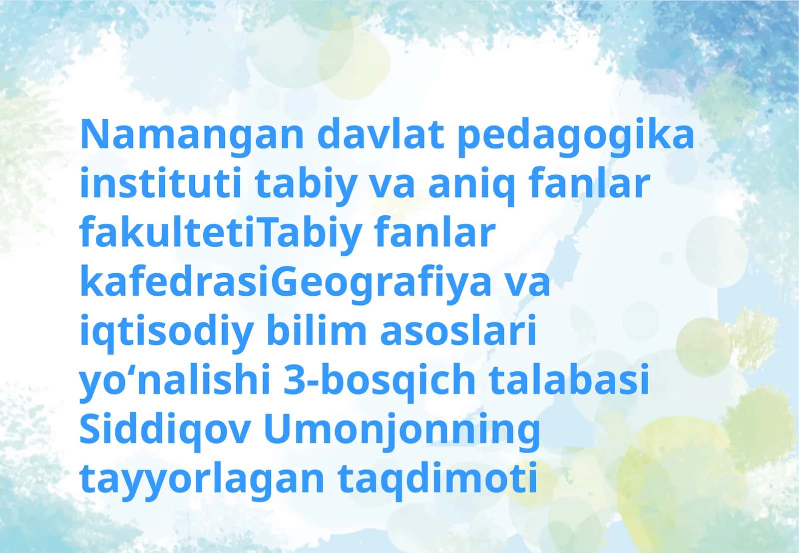 O'rnatilgan Tizim Fanidan Tayyorlagan Taqdimot