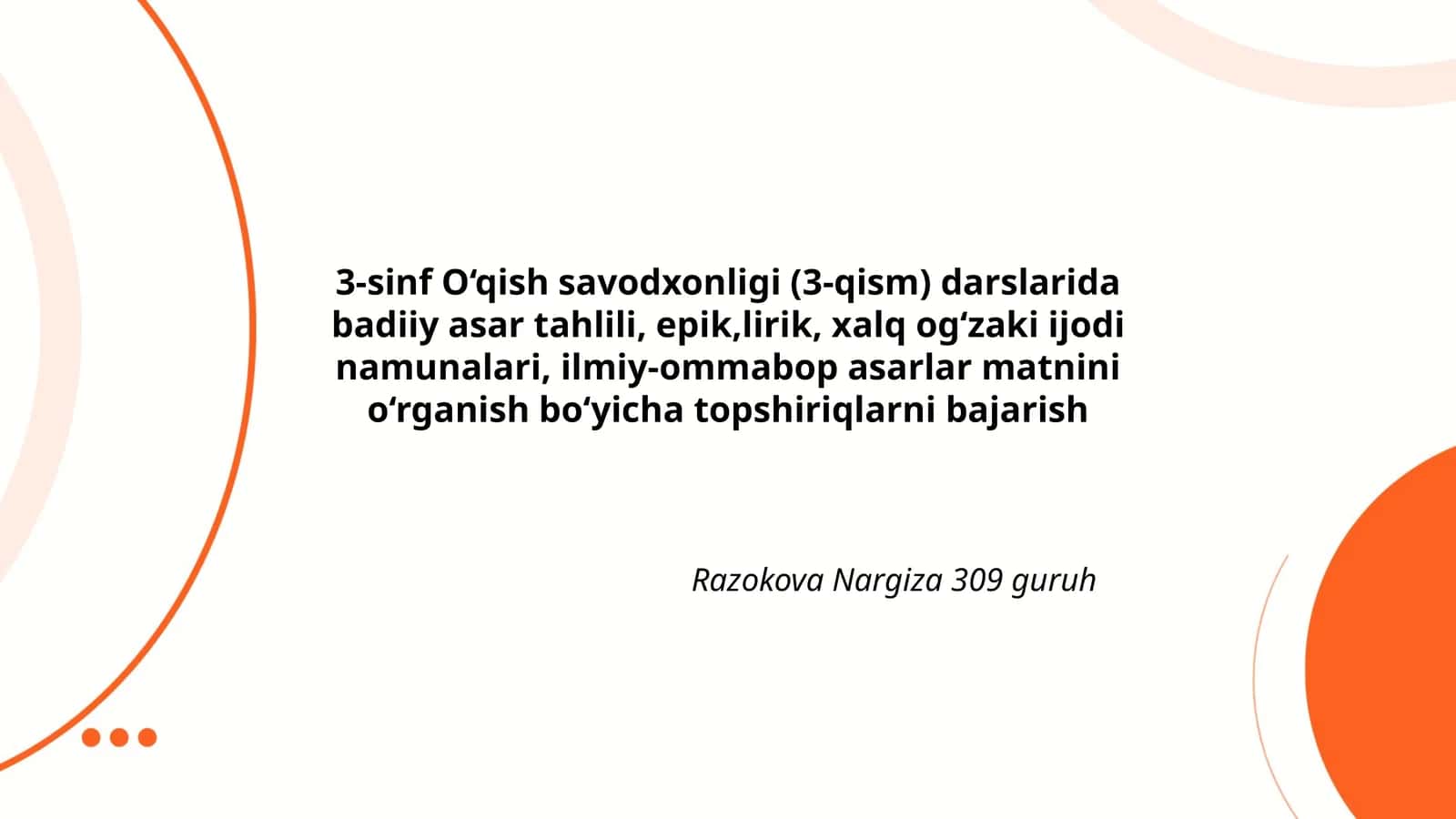 3-sinf O‘qish savodxonligi (3-qism) darslarida badiiy asar tahlili
