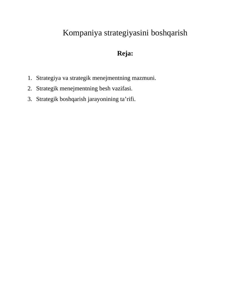 Kompaniya strategiyasini boshqarish