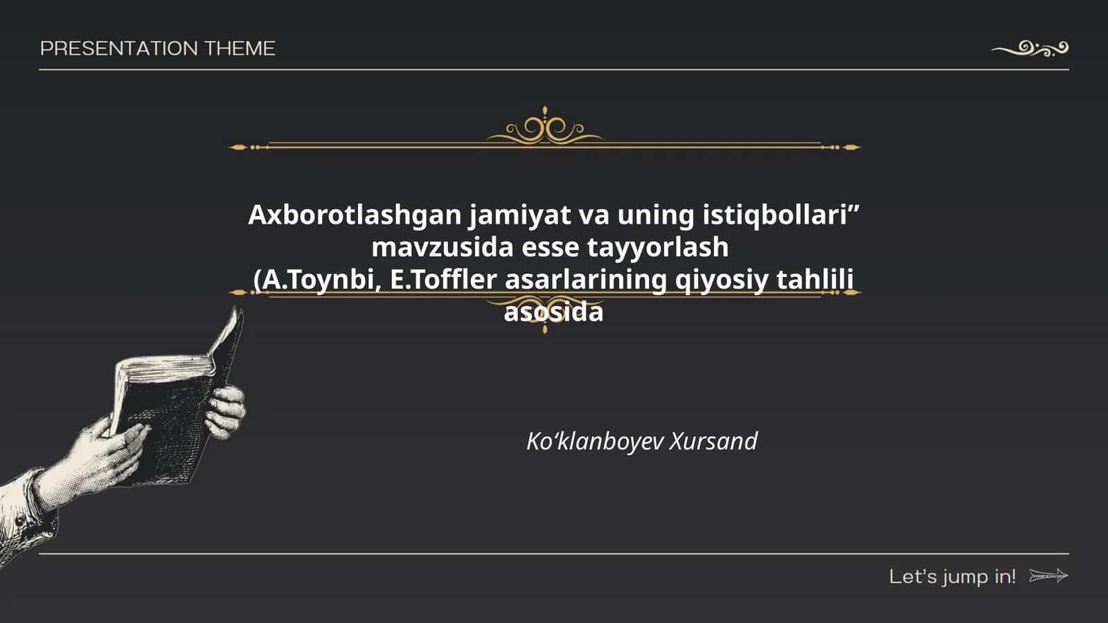 Axborotlashgan jamiyat va uning istiqbollari” mavzusida esse tayyorlash