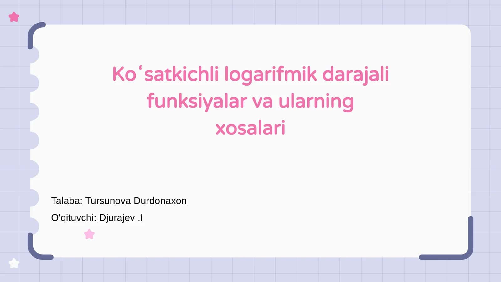 Koʻsatkichli logarifmik darajali funksiyalar va ularning xosalari