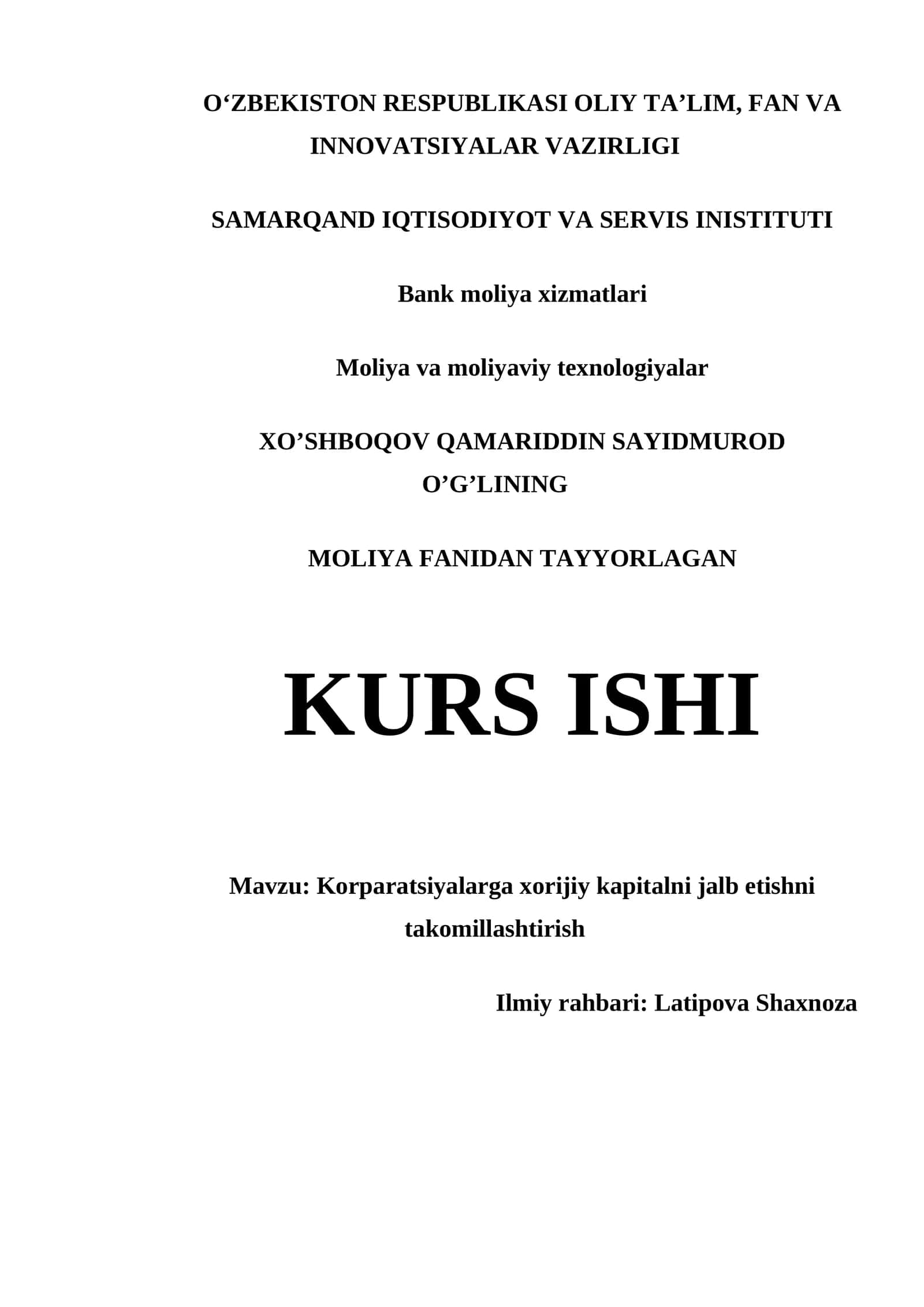 KORPARATSIYALARGA XORIJIY KAPITALNI JALB ETISHNI TAKOMILLASHTIRISH