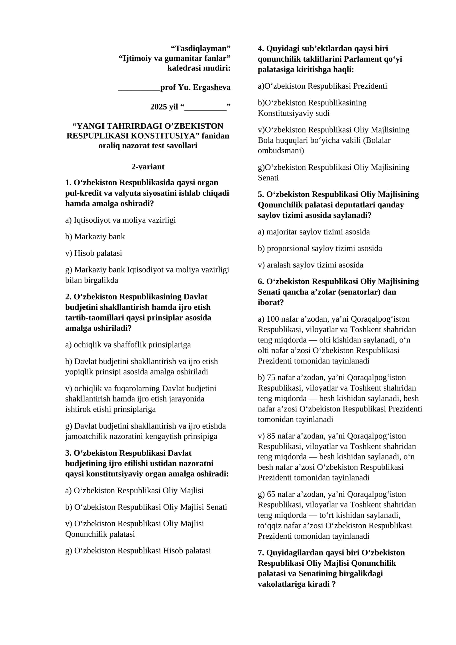 YANGI TAHRIRDAGI O’ZBEKISTON RESPUPLIKASI KONSTITUSIYA