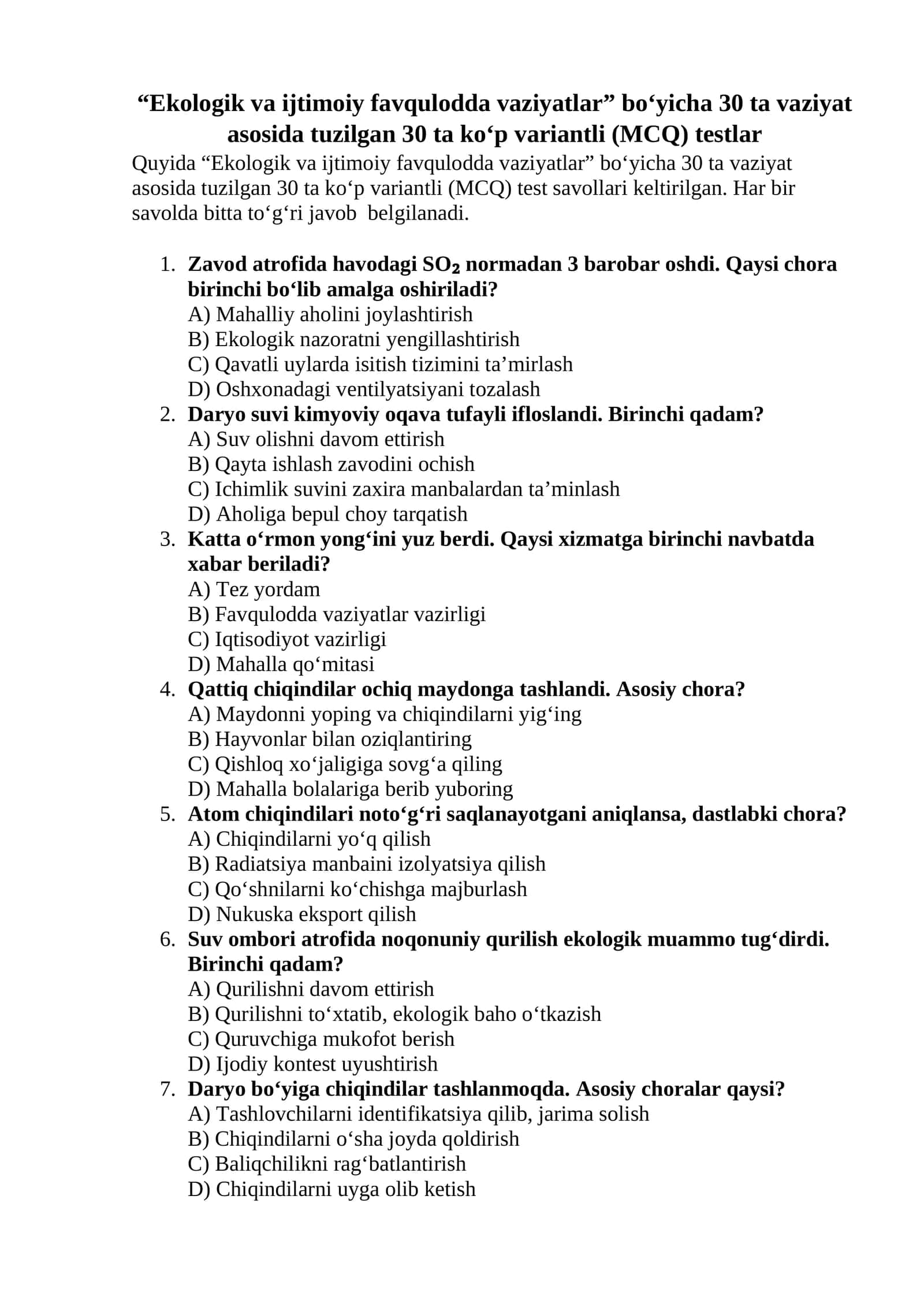 Ko‘p variantli (MCQ) testlar