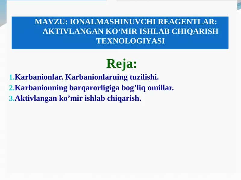 AKTIVLANGAN KO‘MIR ISHLAB CHIQARISH TEXNOLOGIYASI