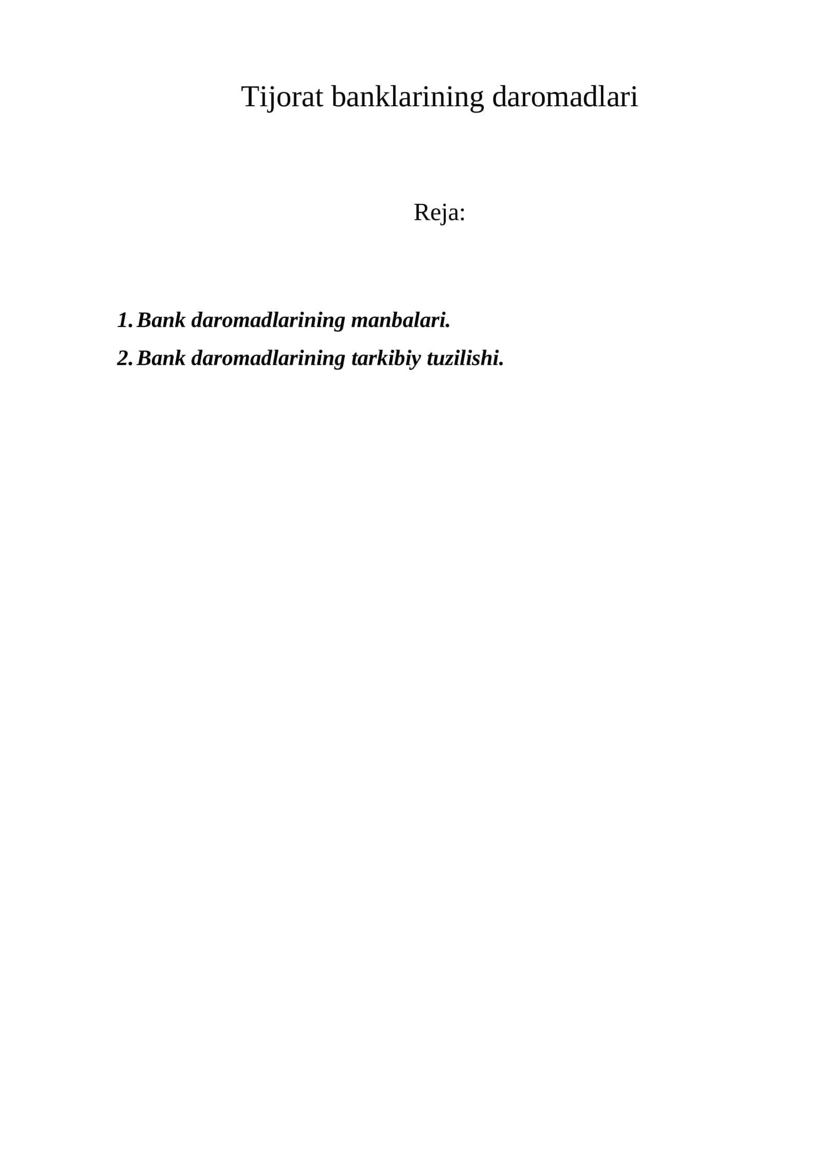 Tijоrat banklarining darоmadlari