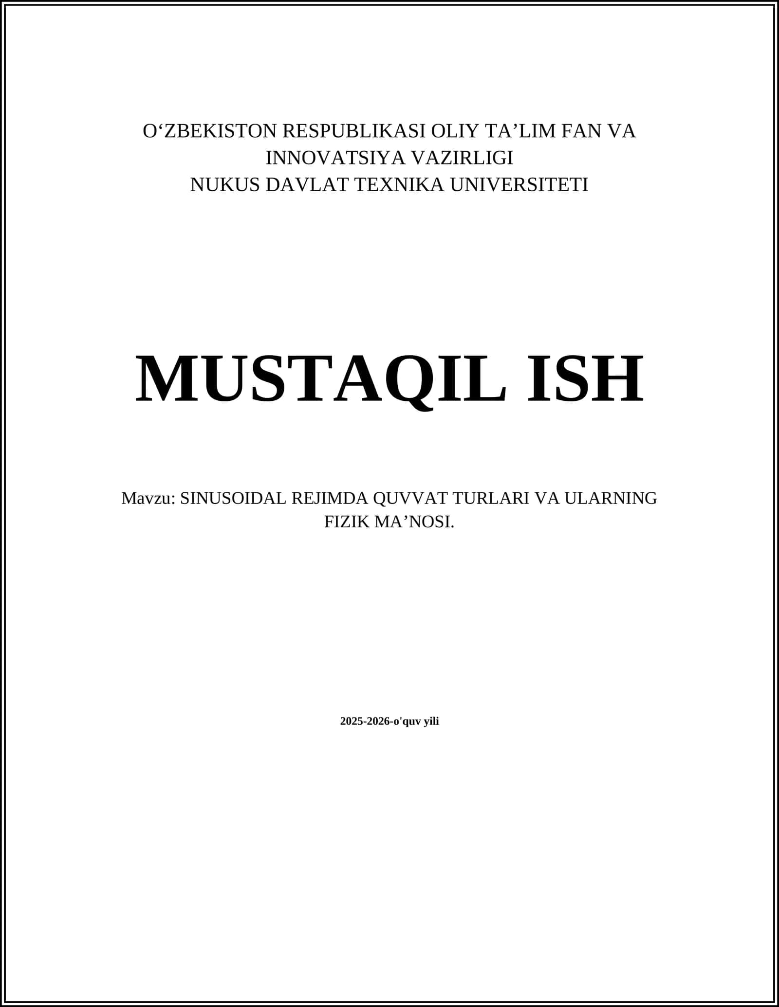 SINUSOIDAL REJIMDA QUVVAT TURLARI VA ULARNING FIZIK MA’NOSI
