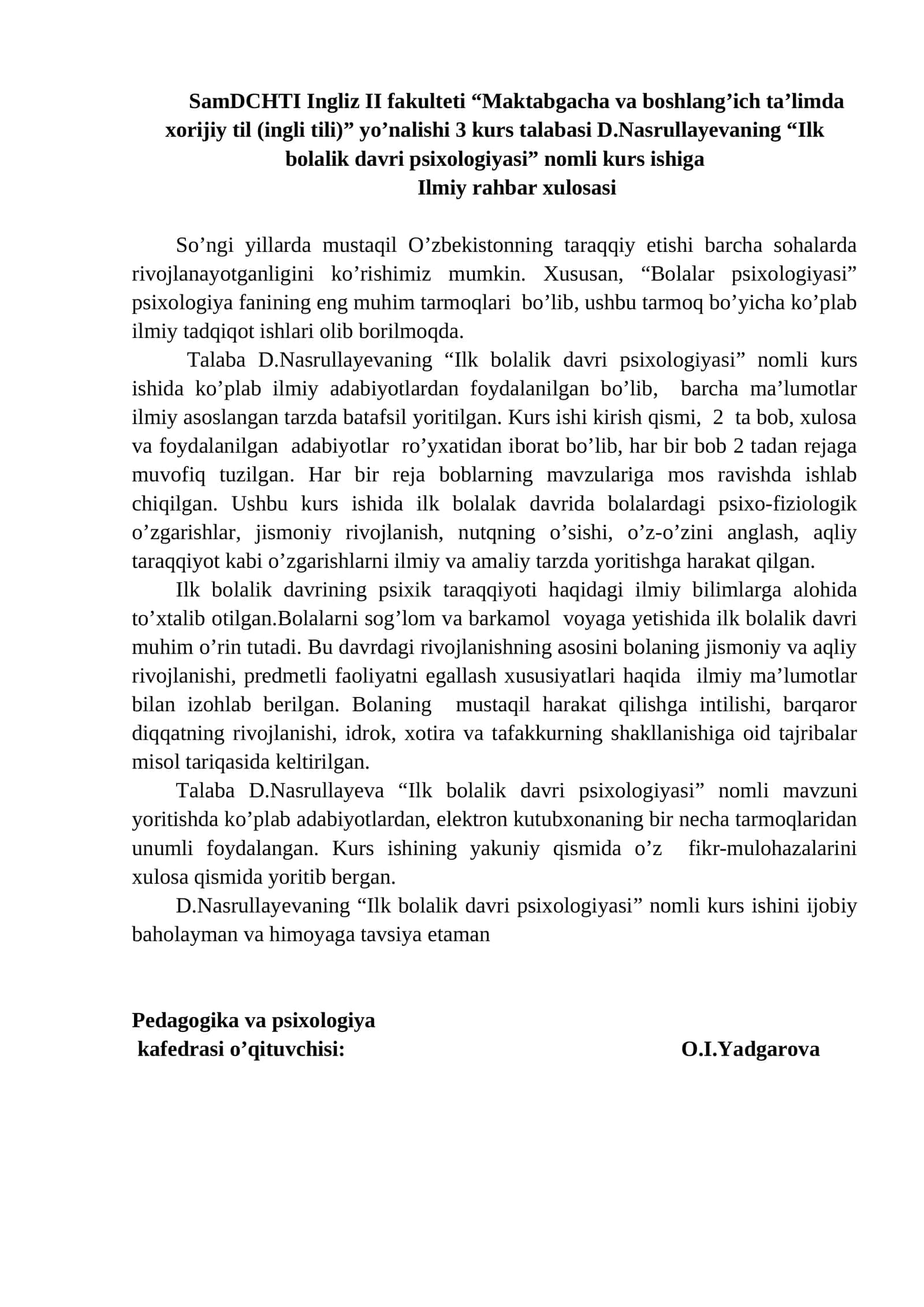 Ilk bolalik davri psixologiyasi