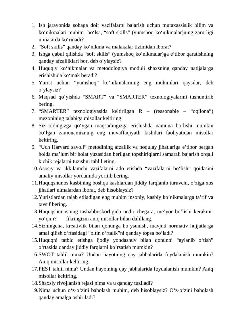 "Soft skills va huquqiy ko‘nikmalar"