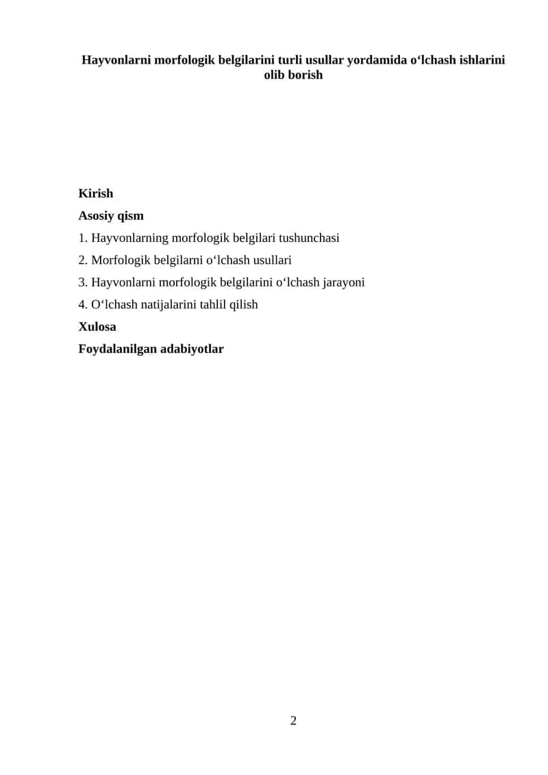 Hayvonlarni morfologik belgilarini oʻlchash
