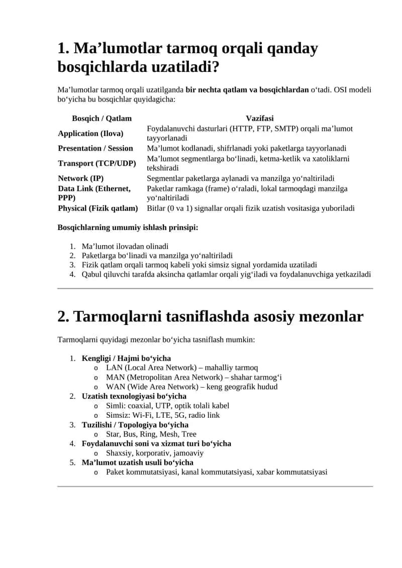OSI modeli bosqichlari
