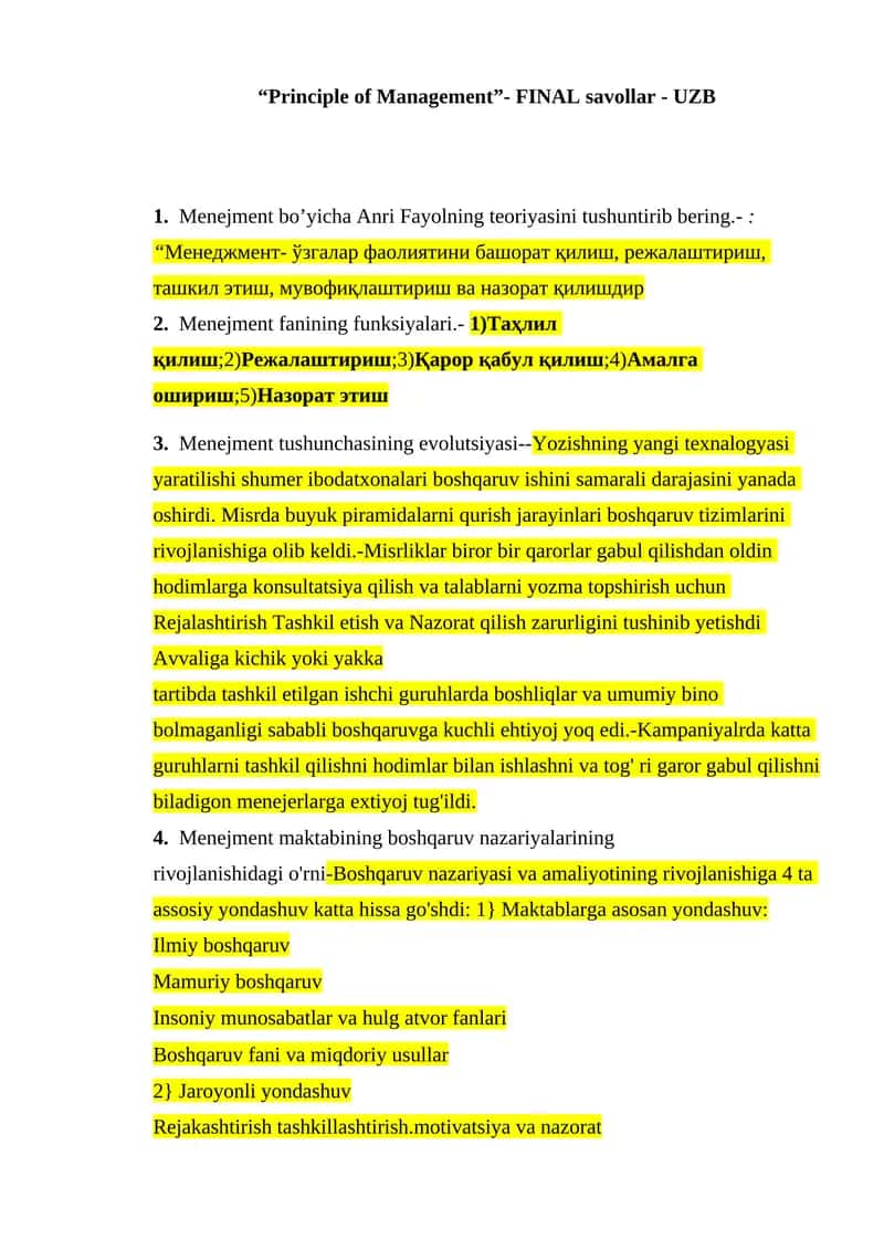 Principle of Management