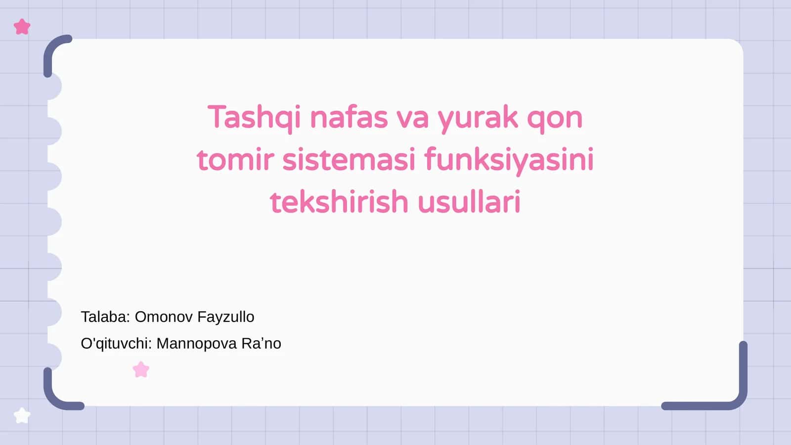 Tashqi nafas va yurak qon tomir sistemasi funksiyasini tekshirish usullari