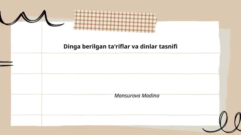 Dinga berilgan ta'riflar va dinlar tasnifi