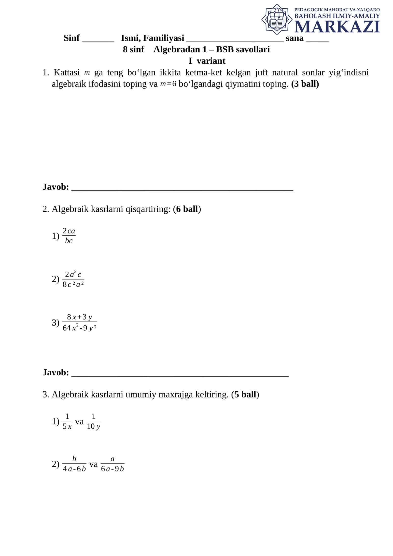 Algebraik ifodalar