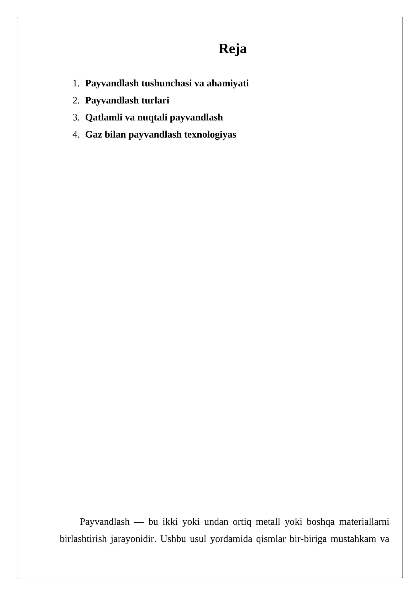 Payvandlash tushunchasi va ahamiyati